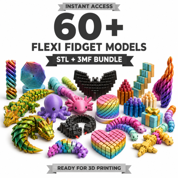 60+ Flexi Fidget STL Bundle | Anti-Stress & Sensory 3D Print Toys | 3MF Included