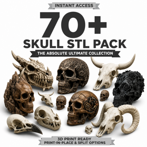 b1 70+ Skull STL Bundle | Gothic, Horror & Fantasy 3D Print Files