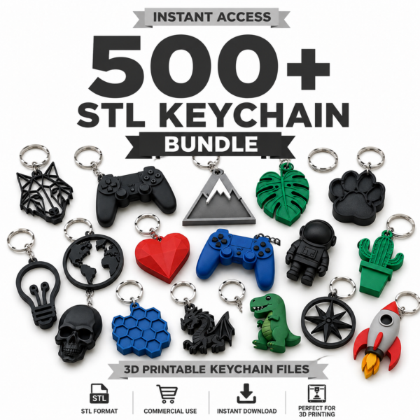 500+ STL Keychain Bundle | 3D Printable Keychain Files