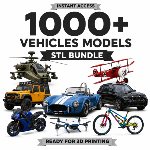 09 1000+ Vehicle STL 3D Models Bundle | Cars, Bikes, Aircraft, Ships, Tanks, Trains & Trucks