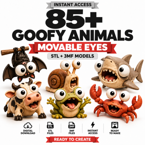 85+ Goofy Animals STL Bundle | Movable Eyes 3D Print Models | STL + 3MF Files